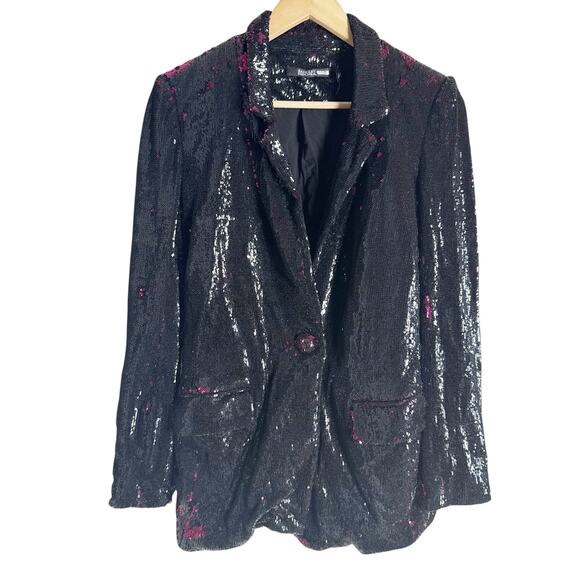 Badgley Mischka Black Pink Reverse Sequined Party Cocktail Blazer Jacket 4 - Picture 6 of 16
